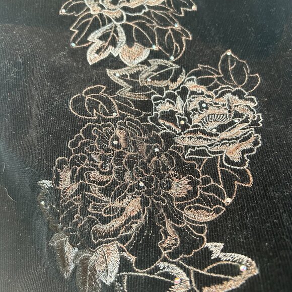 Vtg Lafei-Nier Black Corduroy Jacket 14 Floral Embroidery Whimsigoth Edgy Witchy - Picture 4 of 6